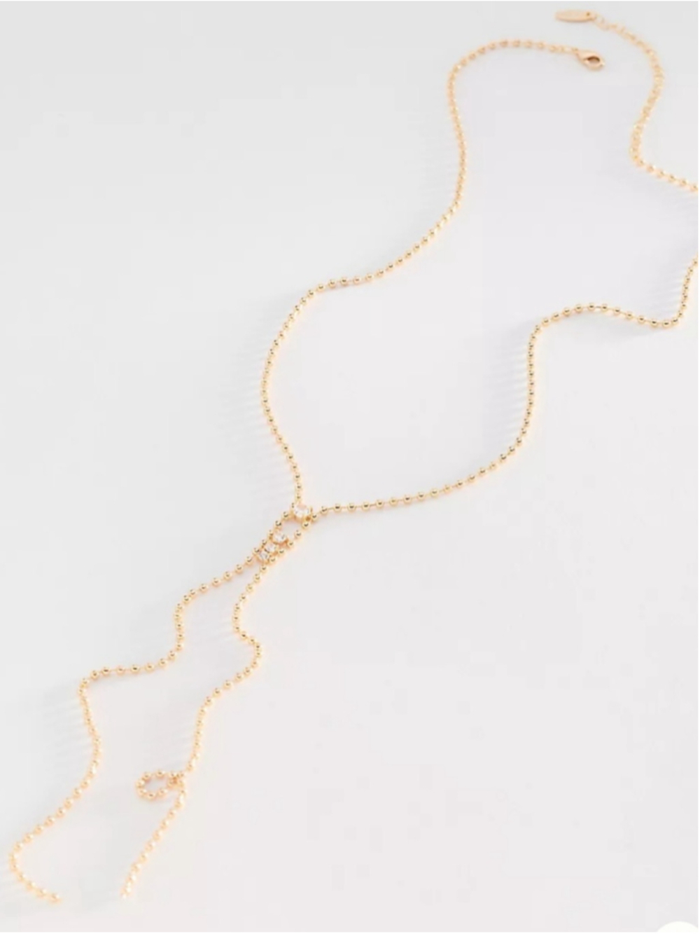 Anthropologie Crystal Pendant Ball Chain Y Necklace Gold NWT